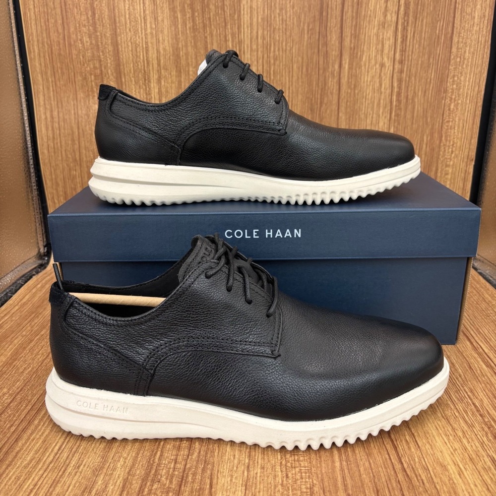 Cole Haan Grand+ Plain‎ Toe Oxford Mens 10 Wide Black Leather Ivory Hybrid NEW